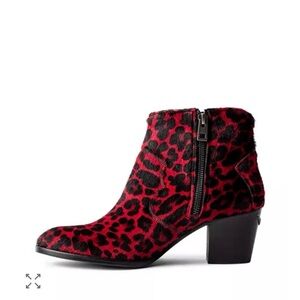 Zadig And Voltaire Molly Leopard Print Ankle Booties 36/5 Red Leather Edgy Chic